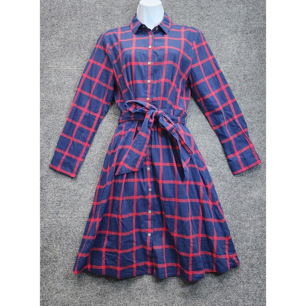 J.Crew Womens Blue Red Plaid Flannel Belted Midi Shirt Dress Preppy Size 6